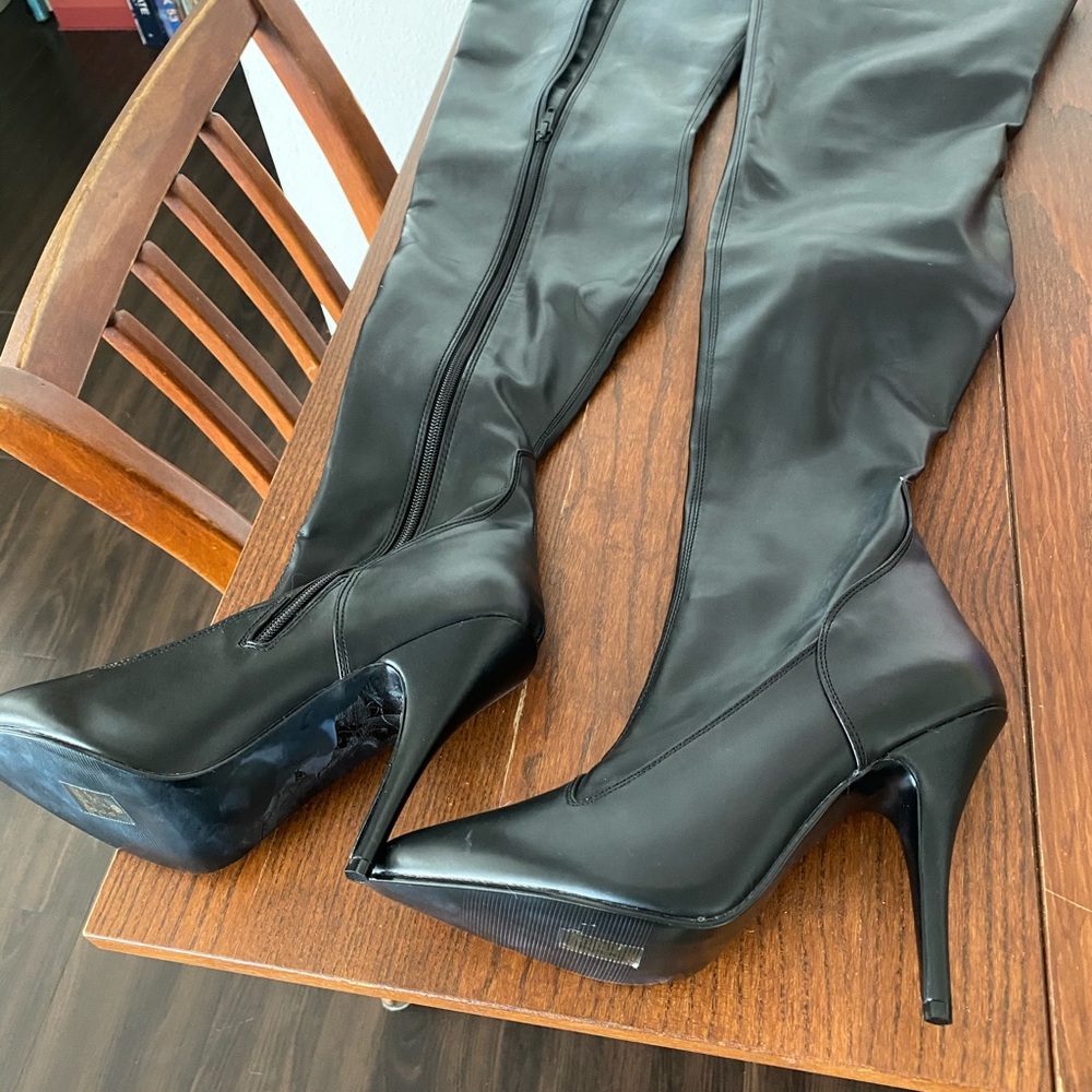 Thigh high faux leather boots/heels